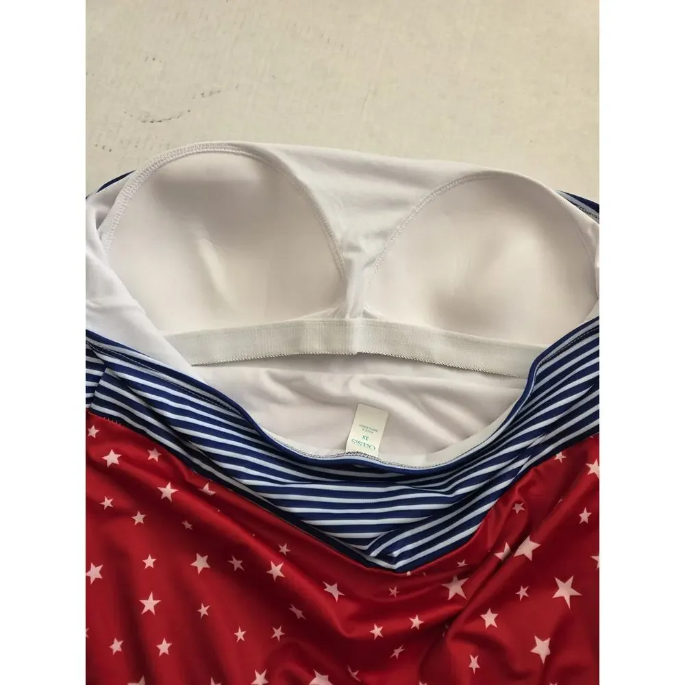 Outdoor Oasis Women's Stars & Stripes One Piece‎ Swimsuit Size 3XL NWT Red Blue